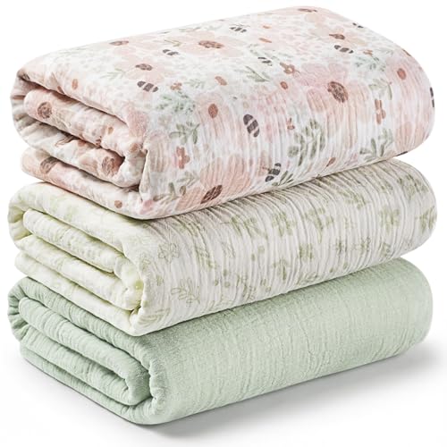KeaBabies 3Pack Muslin Swaddle Blankets for Newborns BoyGirl 47x47 Large Cotton Muslin Baby Blanket Nursery Swaddling Neutral Soft Breathable Light Infant Baby Receiving Cover Flora Vale Regular - Image 1