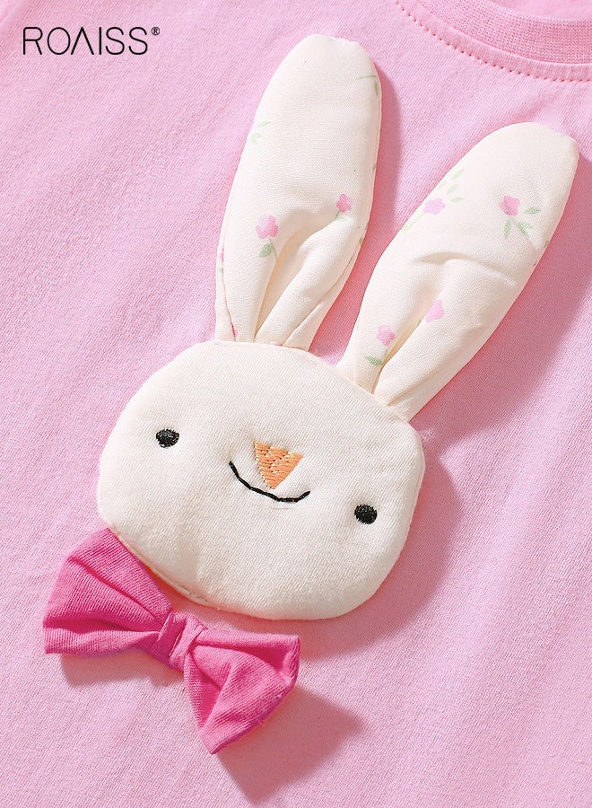 roaiss Toddler Girls Adorable T-shirt and Shorts Set, Stylish Summer Outfit with Cotton Cartoon T-shirt and Striped Shorts, 2 Piece Comortable Clothing Set for Little Girls, Suitable for Daily Wear or Any Occasion - Image 5