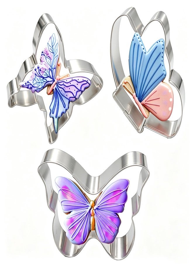 Q-BAKER 3PCS Butterfly Cookie Cutters Set,Stainless Steel Cutter for Themed Party Baby Shower Wedding Spring Easter Holiday - Image 1