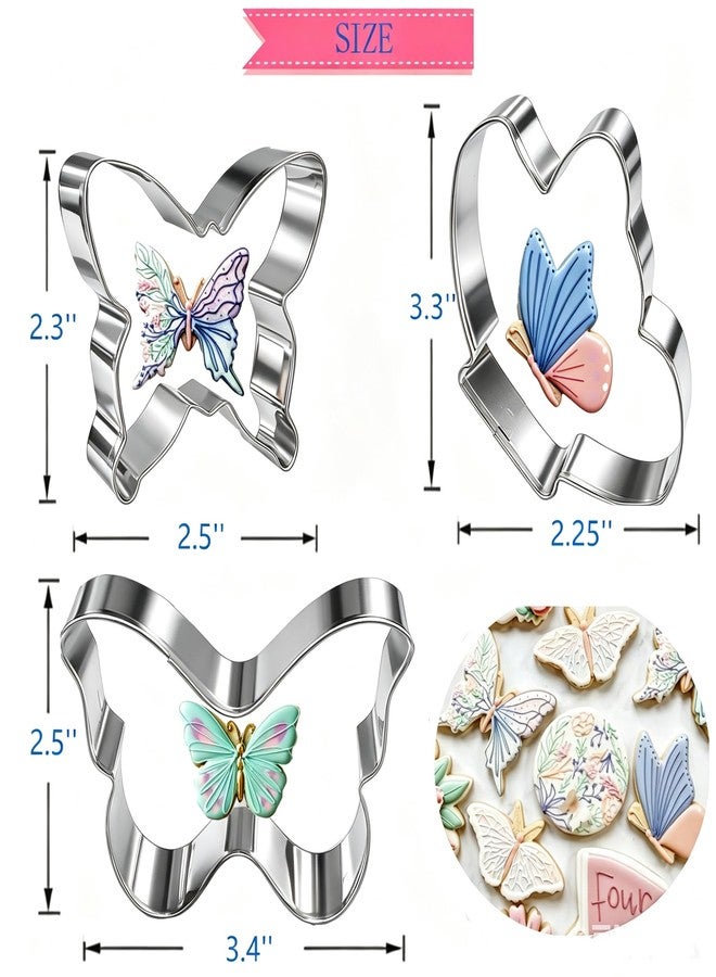 Q-BAKER 3PCS Butterfly Cookie Cutters Set,Stainless Steel Cutter for Themed Party Baby Shower Wedding Spring Easter Holiday - Image 2