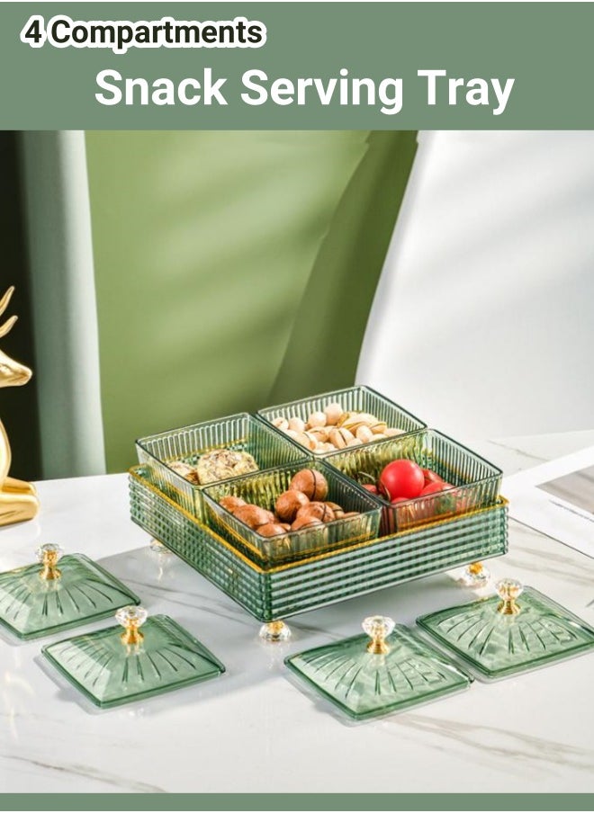 Generic Snack Serving Tray, 4 Removable Divided Dried Fruit Plate Clear Snack Storage Box with Lid, Desktop Organizer for Fruits Nuts Candies Crackers Veggies  - Image 1