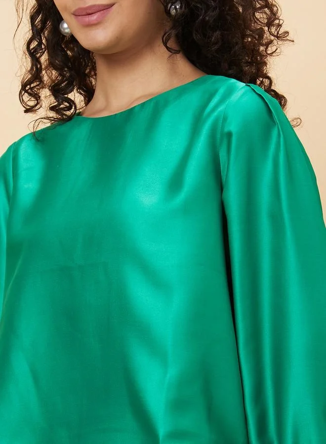 globus Globus Solid Round Neck Balloon Sleeve Top