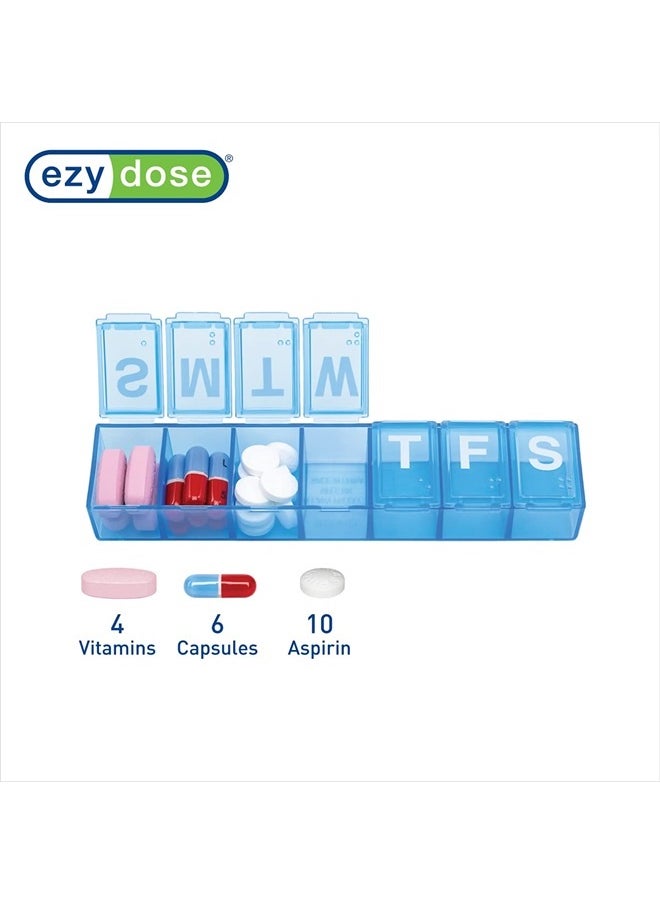 Ezy Dose Weekly (7-Day) Pill Organizer, Vitamin Planner, and Medicine Box, Medium Compartments, Blue  - Image 3