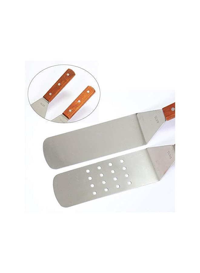 S-TOP 5 Piece Professional Grade Stainless Steel BBQ Grill and Griddle Spatulas Tool Kit Great for Grill Griddle Flat (2 Spatulas, 1 Chopper Scrapper,2 Condiment Bottles) - Image 2