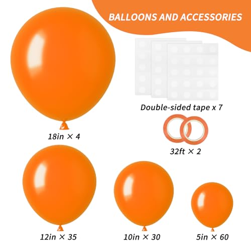 RUBFAC 129pcs Orange Balloons Different Sizes 18/12/10/5 Inches, Burnt Orange Fall Balloon Arch Kit Garland for Halloween Thanksgiving Party Baby Shower Birthday Decoration - Image 2