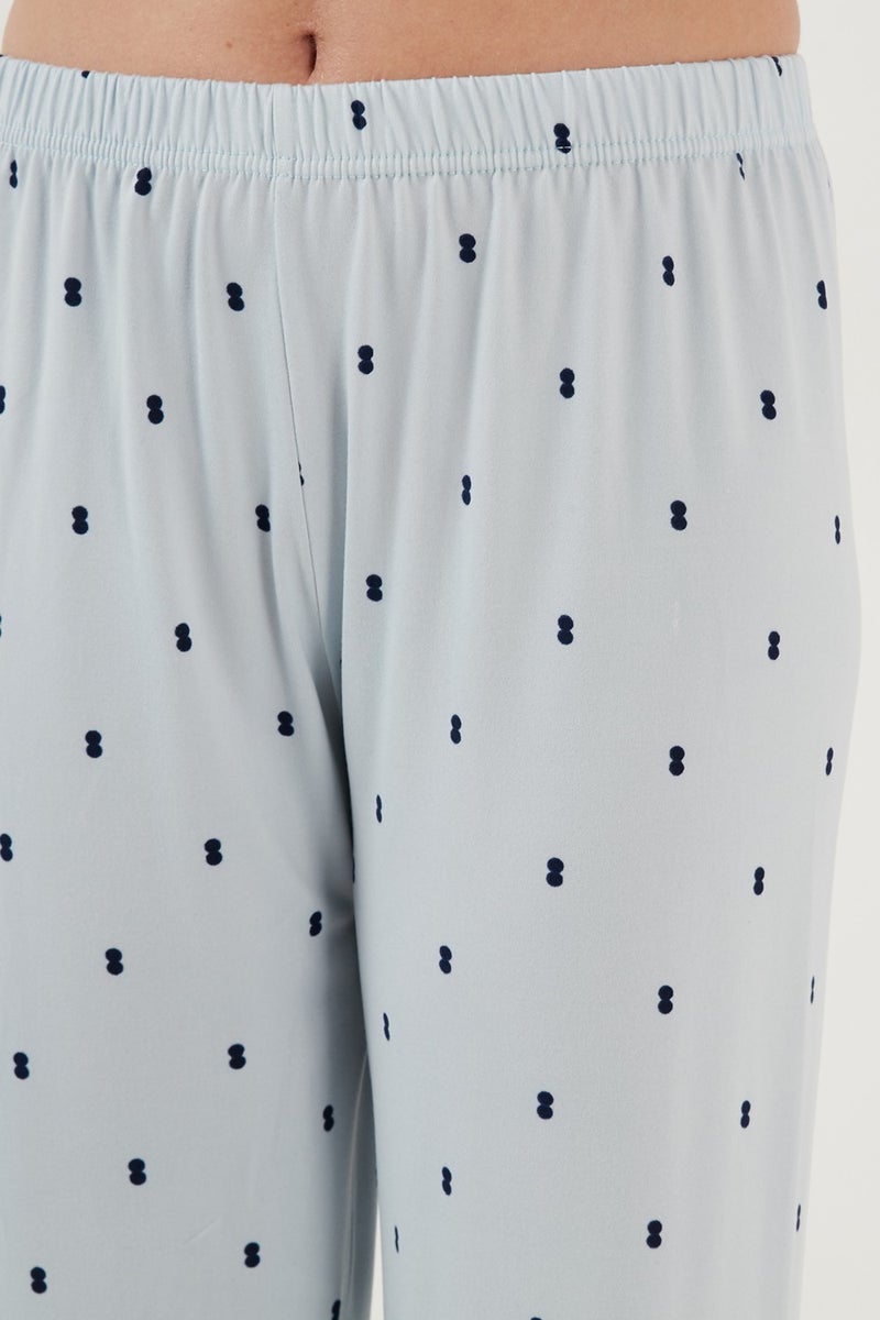 Lela Patterned Short Sleeve Elastic Waist Shirt Collar Woven Pajama Set Women's Pajama Set 6097515  - Image 5