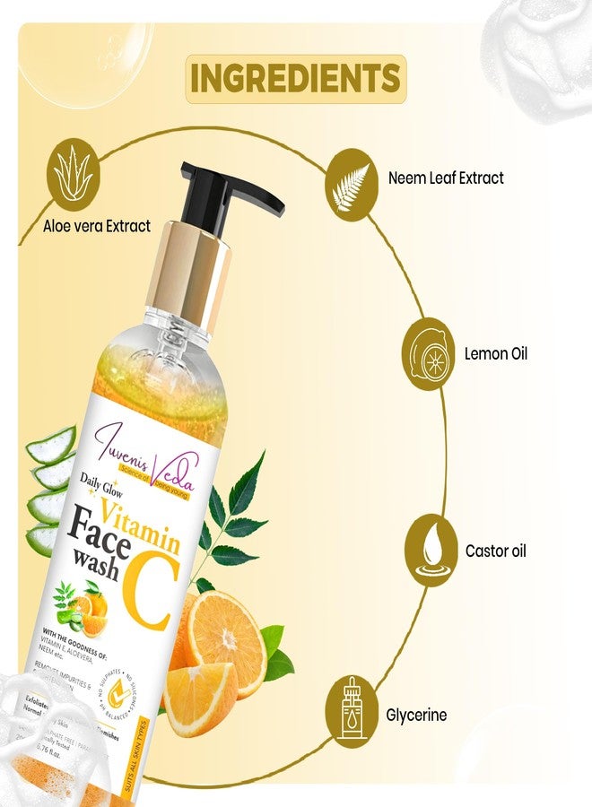 Iuvenis Veda Vitamin C Face Wash Brightening and Refreshing With the goodness of Vitamin E, Aloe Vera, Neem etc Removes Impurities And Brightens Skin For Men & Women All Skin Type (200 ML) - Image 5