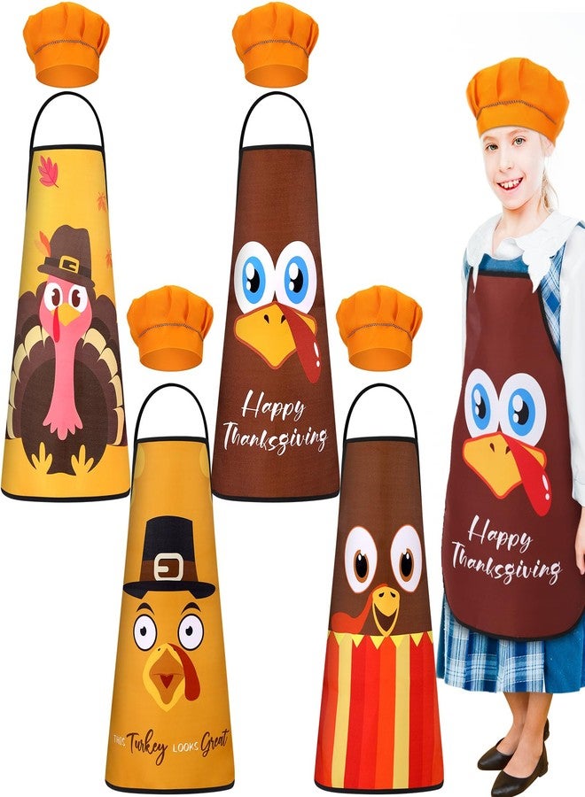 Liitrsh 8 Pcs Kids Thanksgiving Aprons and Chef Hat Set Turkey Party Supplies Adjustable Kids Cooking Aprons for Boys Girls Kitchen Baking Painting Training Wear Thanksgiving Carnival Party Supplies - Image 1