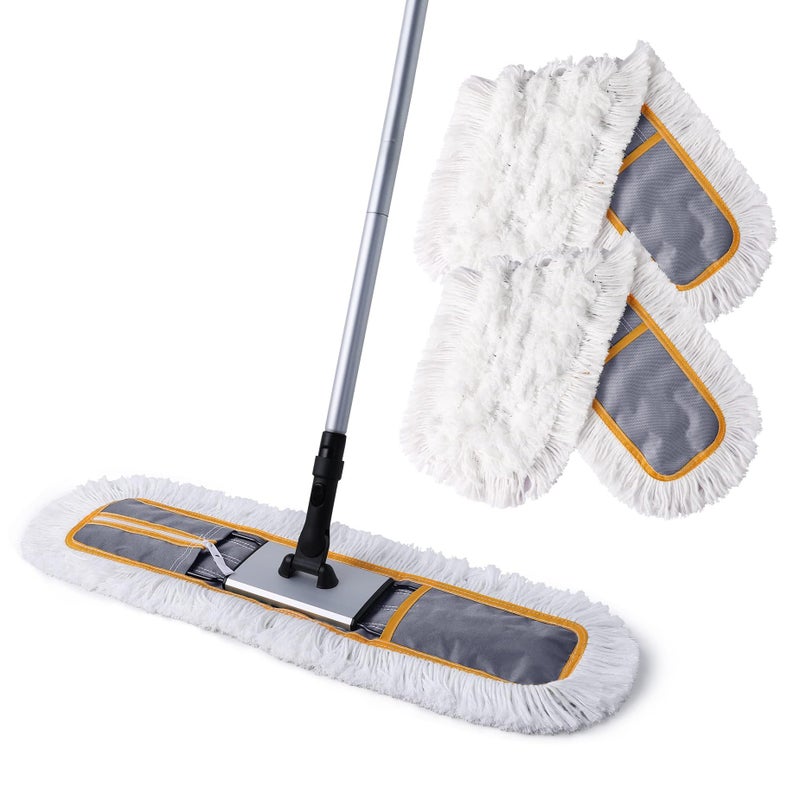 CLEANHOME 24" Commercial Dust Mop for Floor Cleaning, Heavy Duty Sweeper Broom with 2 Microfiber Mop Pads, Wet and Dry Duster Sweeper Broom for Marble, Laminate, Hardwood Floor Cleaning ,Grey - Image 1
