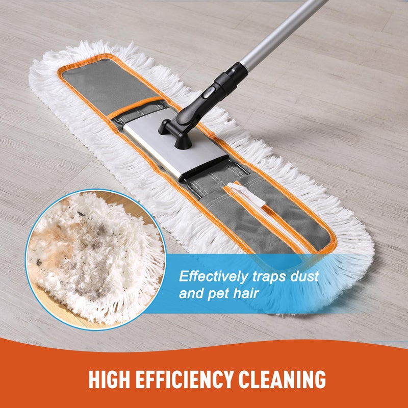 CLEANHOME 24" Commercial Dust Mop for Floor Cleaning, Heavy Duty Sweeper Broom with 2 Microfiber Mop Pads, Wet and Dry Duster Sweeper Broom for Marble, Laminate, Hardwood Floor Cleaning ,Grey - Image 4