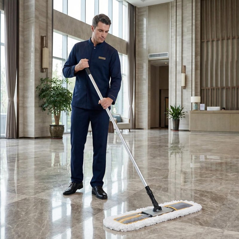 CLEANHOME 24" Commercial Dust Mop for Floor Cleaning, Heavy Duty Sweeper Broom with 2 Microfiber Mop Pads, Wet and Dry Duster Sweeper Broom for Marble, Laminate, Hardwood Floor Cleaning ,Grey - Image 2