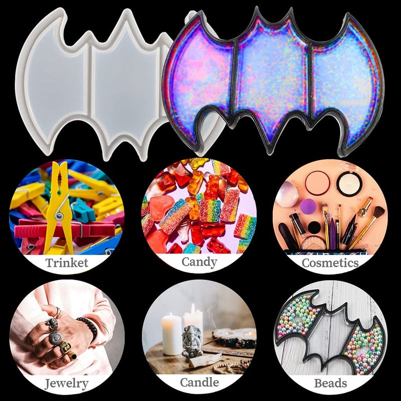 Wehous Bat Box Resin Mold, Halloween Storage Tray Silicone Mold, Epoxy Resin Casting Mold for Decoration Jewelry Cosmetic Trinket Holder, DIY Craft Making Supplies - Image 4