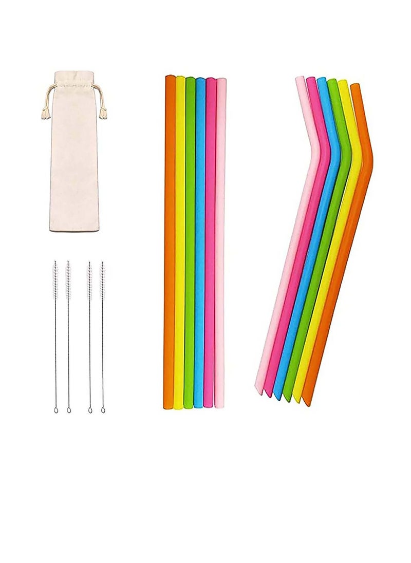 SYOSI 12-Pack Reusable Silicone Drinking Straws, Size 8''x10 MM, Including 6 Straight and 6 Bent with 4 Cleaning Brush BPA Free - Perfect For Smoothies, Tea, Juice (With Bag)  - Image 1