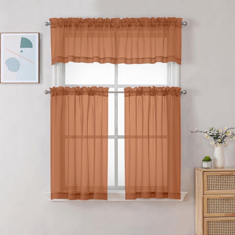 Chyhomenyc ستائر الطبقة البرتقالية البرتقالية chyhomenyc بطول 24 بوصة ستائر نافذة صغيرة للعلاج لغرفة المعيشة الحمام الطابق السفلي القضيب الجيب الستائر 42W × 24L بوصة 2 لوحات - Image 2