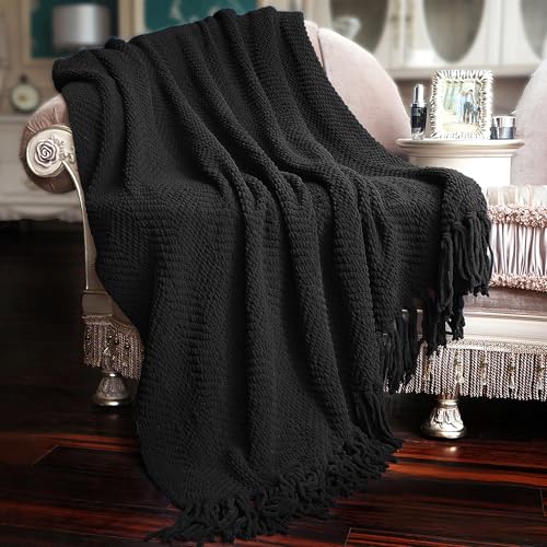 Home Soft Things Black Throw Blanket Knitted Tweed Throw 50'' x 60'', Raven, Super Soft Cozy Warm Comfortable Breathable Throw for Living Room Chair Couch Bed Sofa Bedroom Home Décor - Image 2