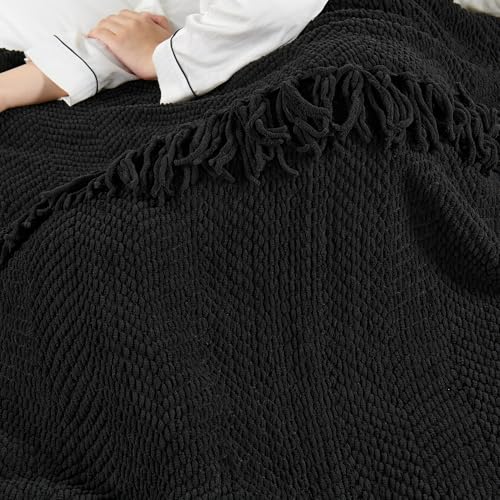 Home Soft Things Black Throw Blanket Knitted Tweed Throw 50'' x 60'', Raven, Super Soft Cozy Warm Comfortable Breathable Throw for Living Room Chair Couch Bed Sofa Bedroom Home Décor - Image 4