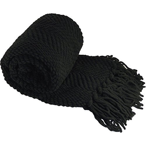 Home Soft Things Black Throw Blanket Knitted Tweed Throw 50'' x 60'', Raven, Super Soft Cozy Warm Comfortable Breathable Throw for Living Room Chair Couch Bed Sofa Bedroom Home Décor - Image 1