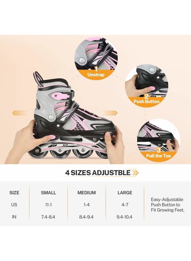 Gonex Inline Skates for Girls Boys Kids, Adjustable Skates Outdoor Blades Inline Roller Skates for Children Teens Women with Light Up Wheels for Indoor Outdoor Backyard Skating, Pink L - Image 4