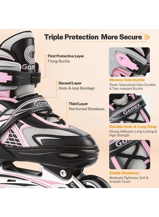 Gonex Inline Skates for Girls Boys Kids, Adjustable Skates Outdoor Blades Inline Roller Skates for Children Teens Women with Light Up Wheels for Indoor Outdoor Backyard Skating, Pink L - Image 5
