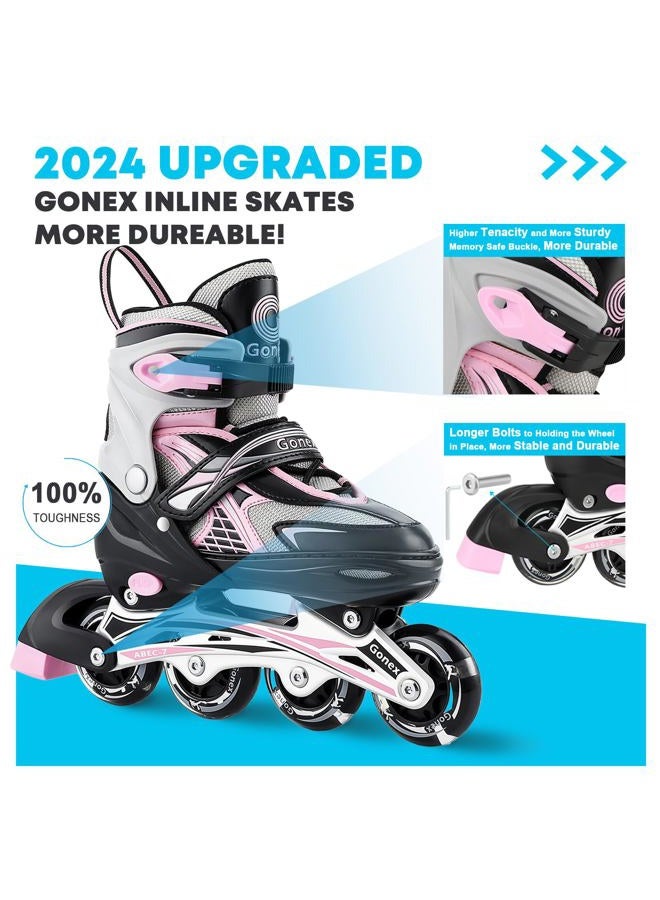 Gonex Inline Skates for Girls Boys Kids, Adjustable Skates Outdoor Blades Inline Roller Skates for Children Teens Women with Light Up Wheels for Indoor Outdoor Backyard Skating, Pink L - Image 2