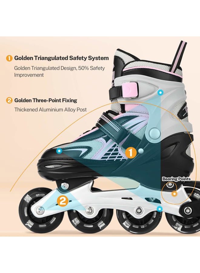 Gonex Inline Skates for Girls Boys Kids, Adjustable Skates Outdoor Blades Inline Roller Skates for Children Teens Women with Light Up Wheels for Indoor Outdoor Backyard Skating, Pink L - Image 3