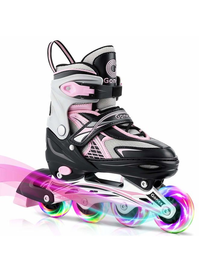 Gonex Inline Skates for Girls Boys Kids, Adjustable Skates Outdoor Blades Inline Roller Skates for Children Teens Women with Light Up Wheels for Indoor Outdoor Backyard Skating, Pink L - Image 1