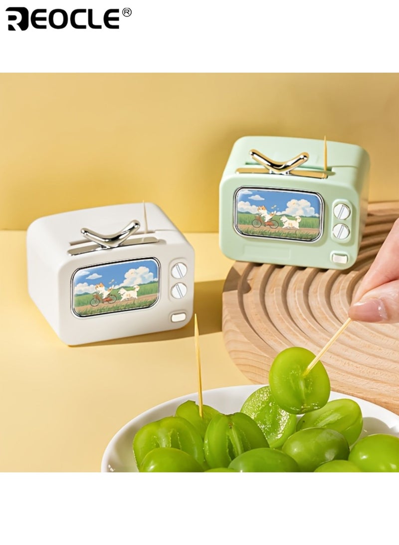 ريوكل موزع أعواد أسنان على شكل تلفزيون قديم بميزة الخروج التلقائي وحزمة أعواد أسنان مجانية - منظف على الطراز الكلاسيكي بتصميم مضغوط لديكور طاولة الطعام والمطبخ - Image 5