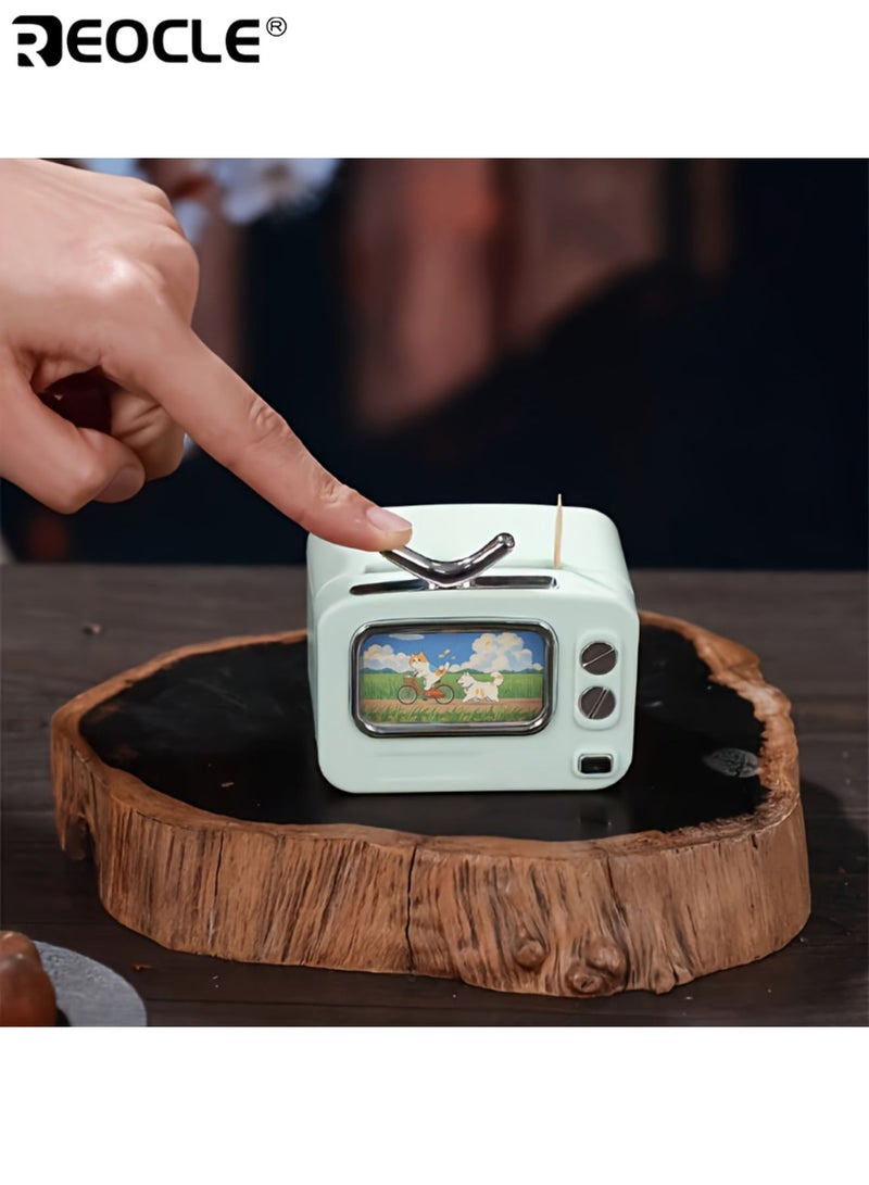 ريوكل موزع أعواد أسنان على شكل تلفزيون قديم بميزة الخروج التلقائي وحزمة أعواد أسنان مجانية - منظف على الطراز الكلاسيكي بتصميم مضغوط لديكور طاولة الطعام والمطبخ - Image 2