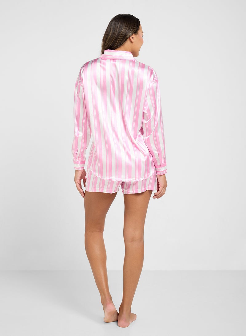 Ginger Satin Stripe Shirt & Short Pj Set - Image 2
