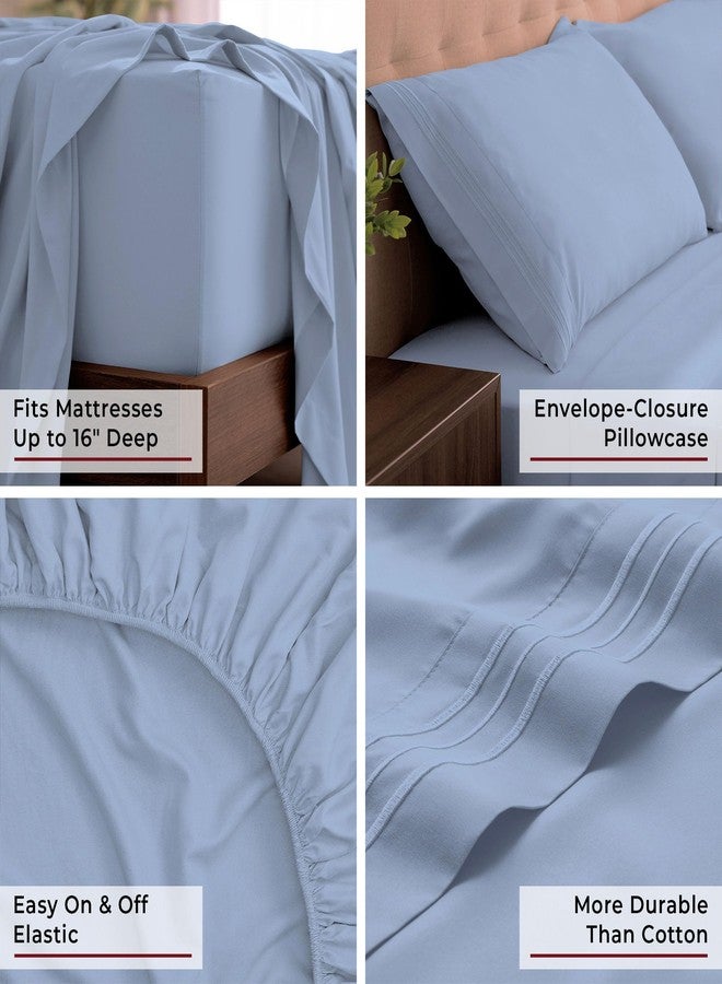 Mellanni King Sheets Set - 4 PC Iconic Collection Bedding - Hotel Luxury, Extra Soft, Cooling Bed Sheets - Wrinkle, Fade, Stain Resistant (King, Sky Blue) - Image 5