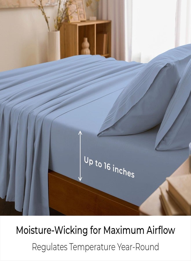 Mellanni King Sheets Set - 4 PC Iconic Collection Bedding - Hotel Luxury, Extra Soft, Cooling Bed Sheets - Wrinkle, Fade, Stain Resistant (King, Sky Blue) - Image 4