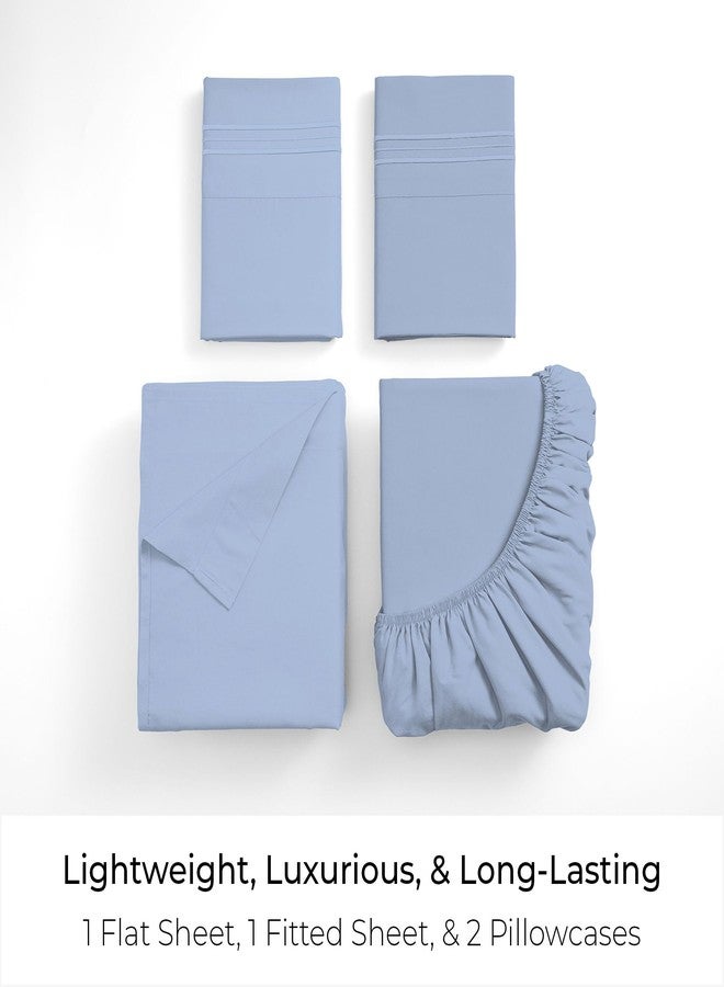 Mellanni King Sheets Set - 4 PC Iconic Collection Bedding - Hotel Luxury, Extra Soft, Cooling Bed Sheets - Wrinkle, Fade, Stain Resistant (King, Sky Blue) - Image 3