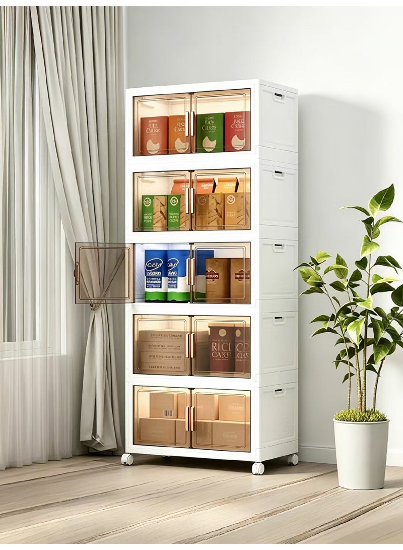ChenDa 5-Tier Foldable Large-Capacity Storage Organizer with Magnetic Handle Doors & Universal Wheels; Ideal for Storing Clothes, Shoes, Hats, Cosmetics, Various Drinks, Snacks and other daily essentials. - Image 1