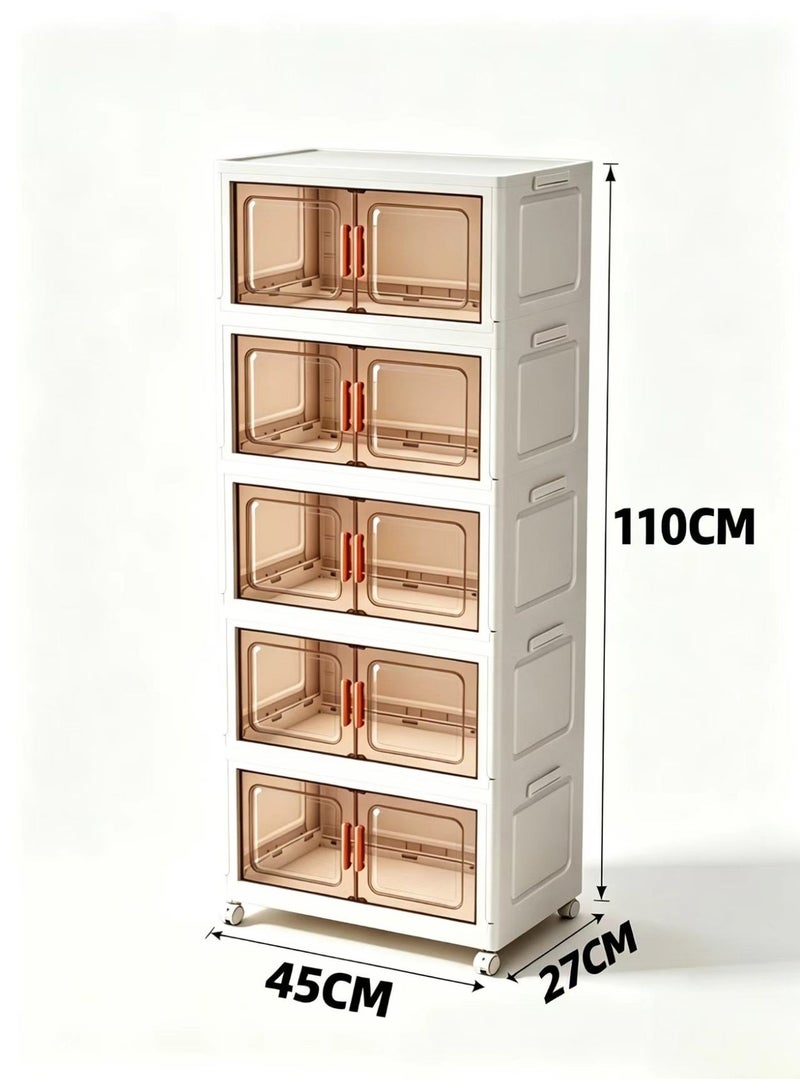 ChenDa 5-Tier Foldable Large-Capacity Storage Organizer with Magnetic Handle Doors & Universal Wheels; Ideal for Storing Clothes, Shoes, Hats, Cosmetics, Various Drinks, Snacks and other daily essentials. - Image 2