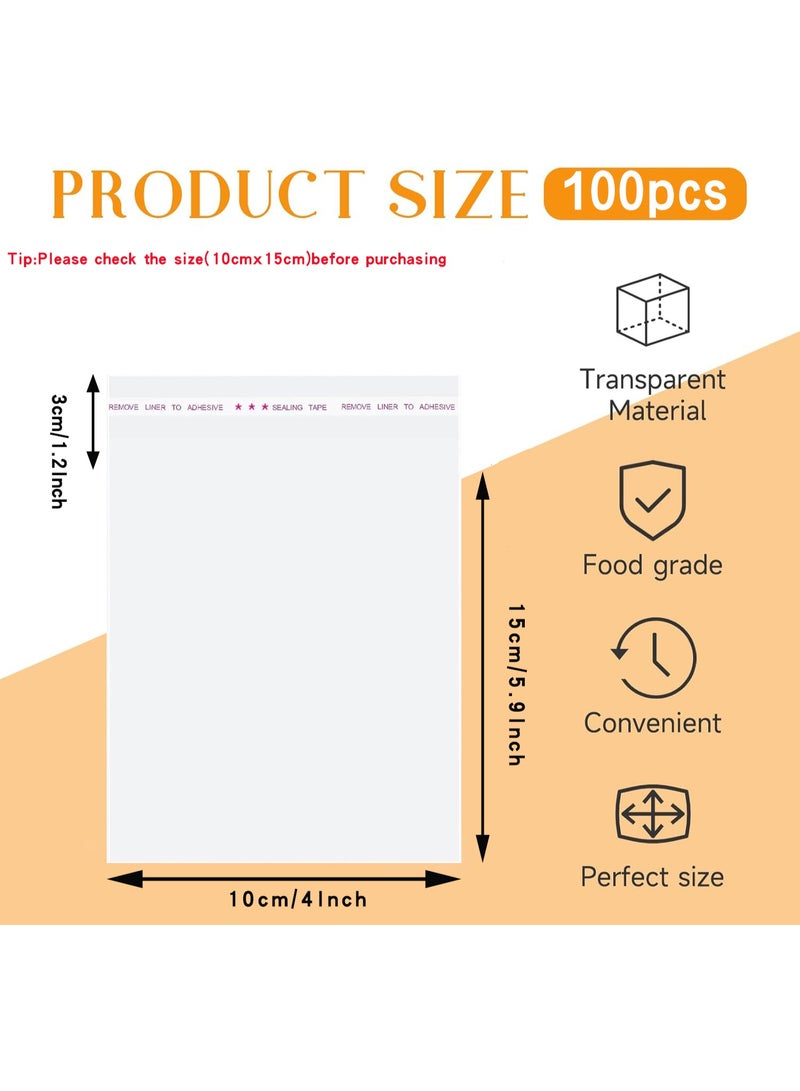 Neonix Clear Self Sealing Cellophane Bags,10x15 cm 100 Pcs Cookie Bags Resealable Cellophane Bag for Packaging Cookies, Candy and Products - Image 2