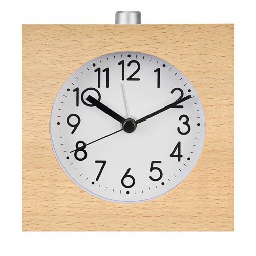 Lancoon Wooden Alarm Clock Silent NonTicking with Wood Body Night Light Snooze Function Battery Operated for Heavy Sleepers Bedroom Yellow - Image 1
