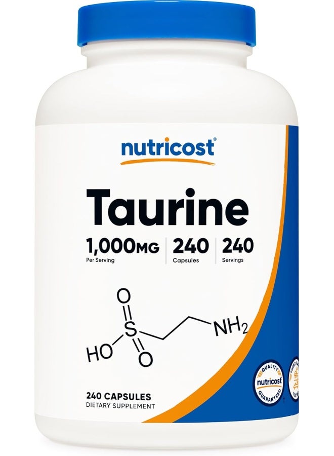 Nutricost Taurine 1000mg Capsules Supplement, 240 Capsules Per Bottle, Non-GMO And Gluten Free - Image 1