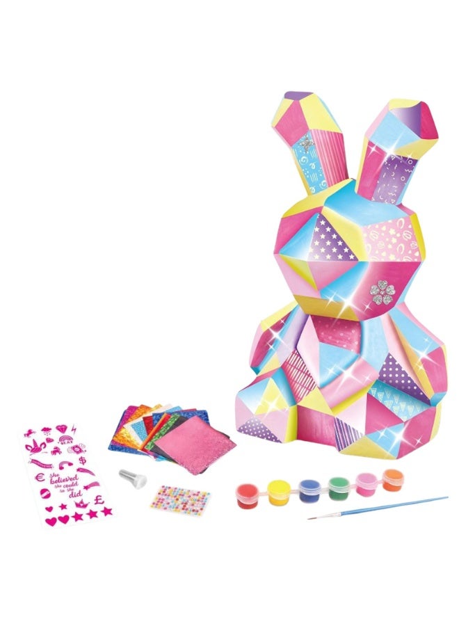 المنزل الذكي هوم سمارت مجموعة رسم أرنب للأطفال الصغار، اصنعها بنفسك، مجموعة رسم مصباحك الخاص، 12 قطعة، تتضمن مصباح أرنب، ملصقات، ملصقات ليزر، بريق، ألوان، وفرشاة ألوان، مثالية كهدية. - Image 1