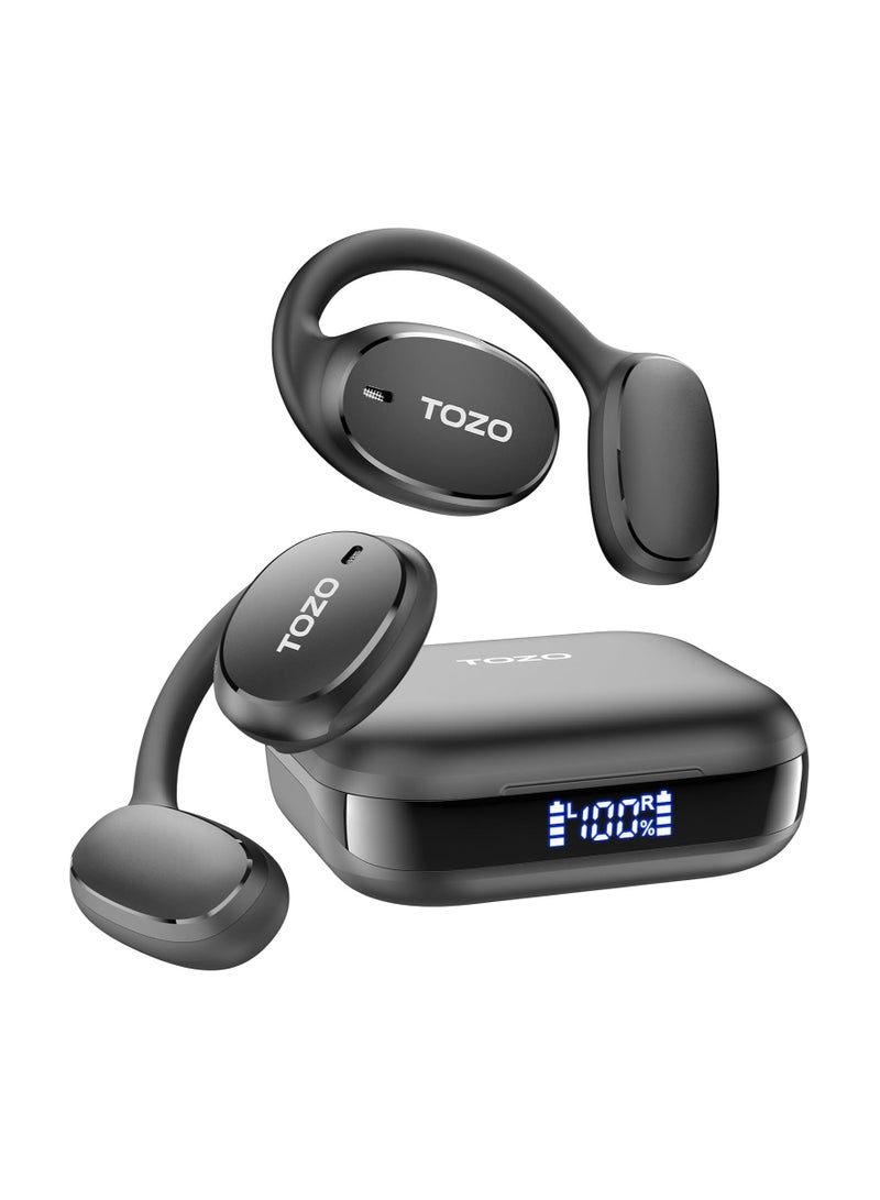 TOZO OpenEgo True Wireless Open Ear Headphone,5.3 Bluetooth Sport Earbuds with Earhooks for Long Time Playback with Digital Display, Dual Mic Clear Call Sweat-Proof for Running Workout Black - Image 1