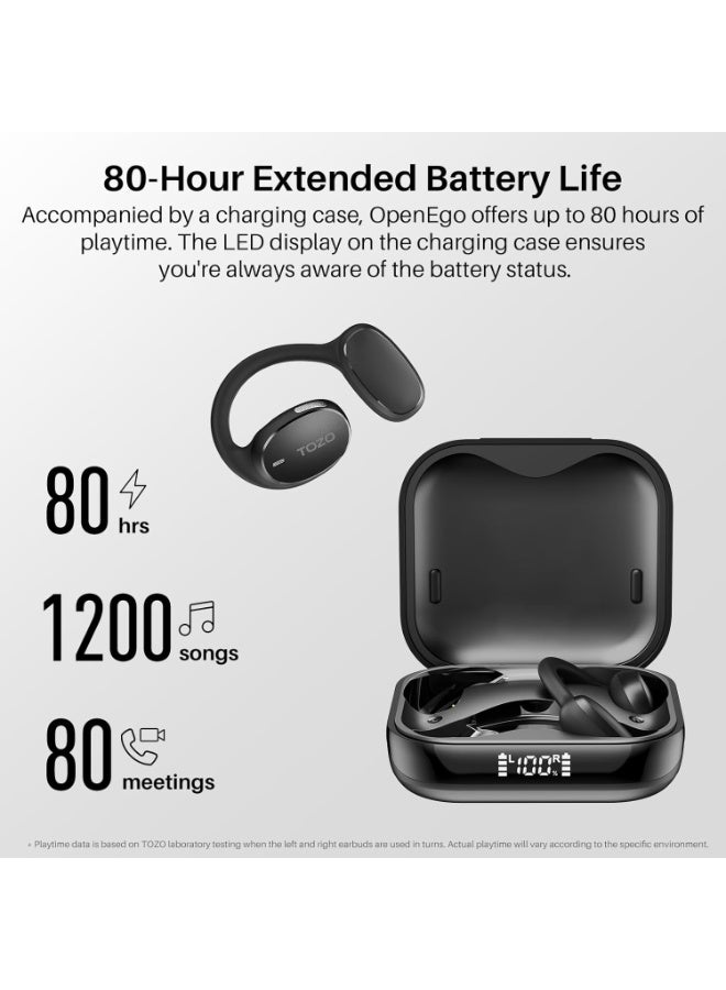 TOZO OpenEgo True Wireless Open Ear Headphone,5.3 Bluetooth Sport Earbuds with Earhooks for Long Time Playback with Digital Display, Dual Mic Clear Call Sweat-Proof for Running Workout Black - Image 4