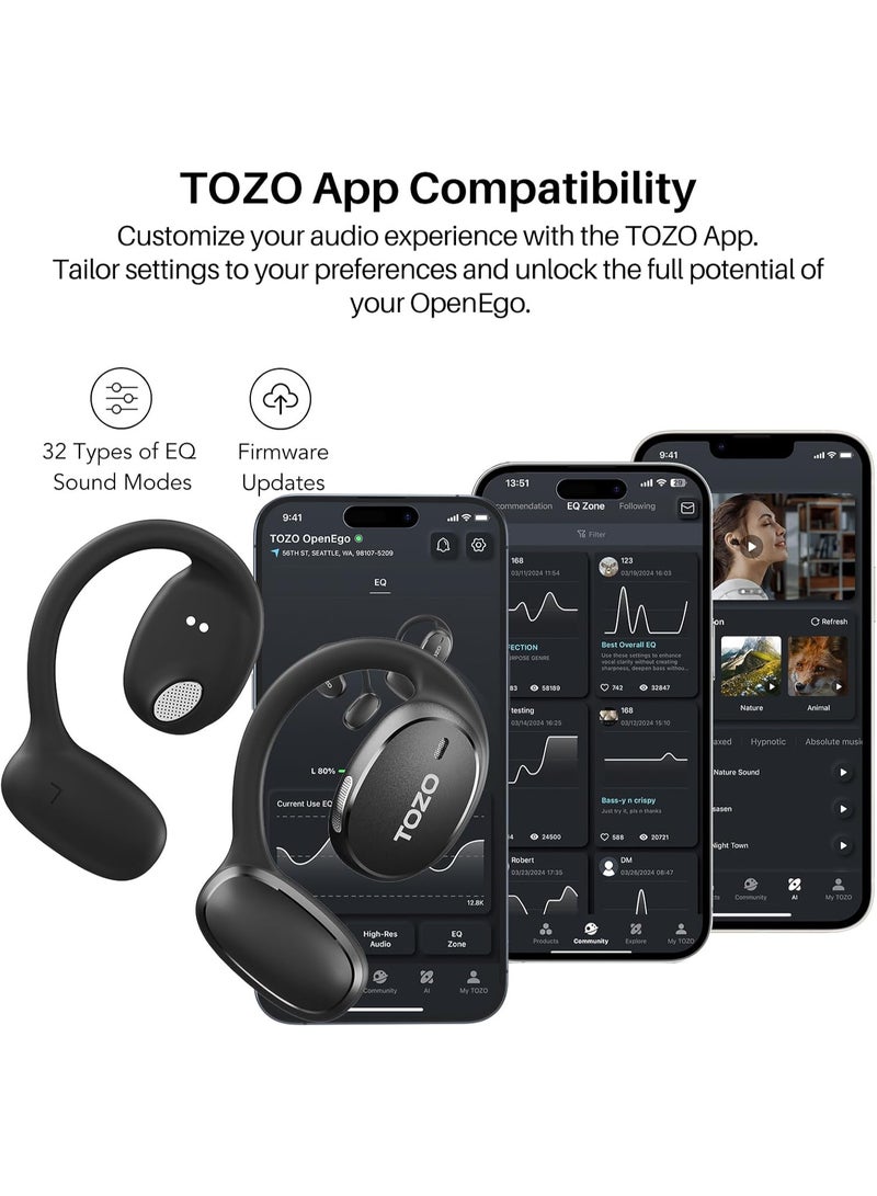 TOZO OpenEgo True Wireless Open Ear Headphone,5.3 Bluetooth Sport Earbuds with Earhooks for Long Time Playback with Digital Display, Dual Mic Clear Call Sweat-Proof for Running Workout Black - Image 2
