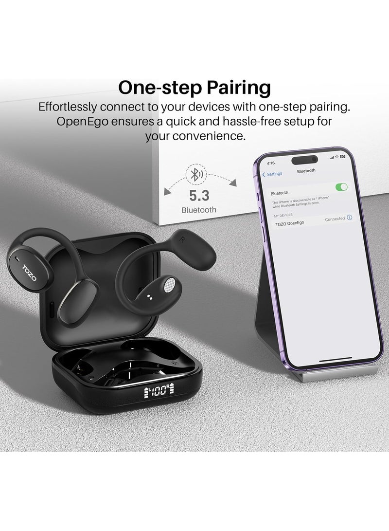TOZO OpenEgo True Wireless Open Ear Headphone,5.3 Bluetooth Sport Earbuds with Earhooks for Long Time Playback with Digital Display, Dual Mic Clear Call Sweat-Proof for Running Workout Black - Image 3