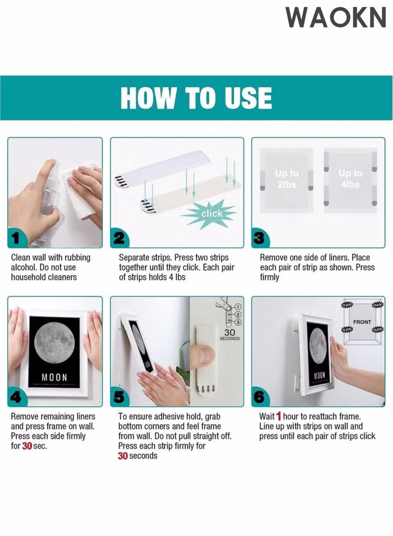 WAOKN Large Picture Hanging Strips Heavy Duty,24 Pairs(48 Strips) Sticky Picture Hangers for Walls,Hanging Pictures Without Nail,Damage Free No Nails Refill Adhesive Poster Strips for Frame Mounting Strips - Image 4