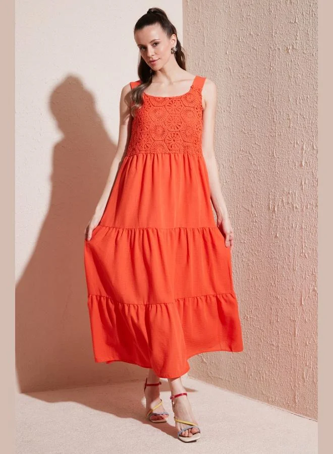 ليلا ليلا فستان طويل مكشكش بقصة مريحة للنساء