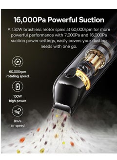 Baseus Cordless Handheld Vacuum Cleaner with 130W Brushless Motor, 16000Pa Strong Suction Power, Super Lightweight & USB Rechargeable, 7500mAh High Power Automotive Mini Car Vacuum Cleaner, Wireless Air Duster for Home, Car, Office, Compact & Efficient, Portable & Powerful Cleaning Solution for All Surfaces  - Image 3