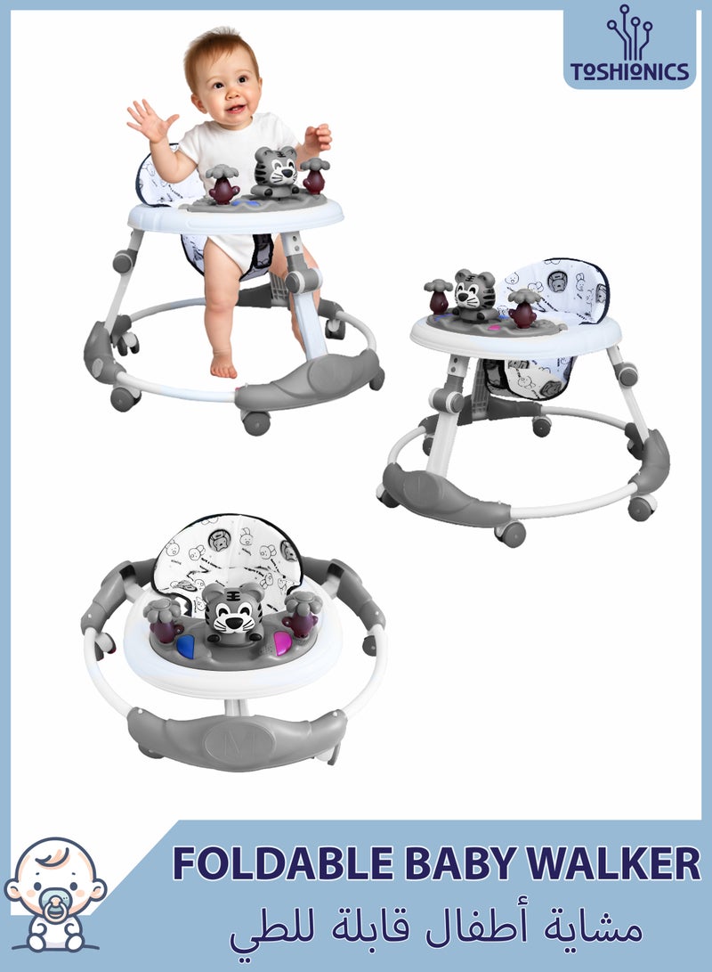 توشيونيكس مشاية أطفال بعجلات للأولاد والبنات، ارتفاع قابل للتعديل، 5 سرعات، مقعد مريح وناعم، قابلة للطي، مشاية أطفال رضع وصغار مع 6 عجلات عالمية، لوحة موسيقى قابلة للفصل مع ألعاب دوارة، عربة أطفال متعددة الوظائف من عمر 6 إلى 24 شهرًا - Image 1
