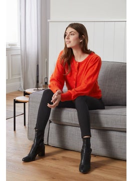 Tchibo Women Crew Neck Plain Sweater, Red  - Image 1