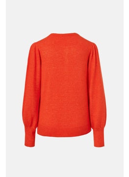 Tchibo Women Crew Neck Plain Sweater, Red  - Image 3