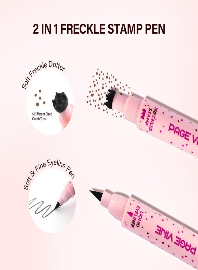 VOLLUCK 2 In 1 Dual Ended Freckle Stamp Pen & Eye Liners, Natural Faux Freckles Kit Liquid Eyeliner for Women, Long Lasting Face Freckles Pen Waterproof Makeup (Dark Brown) - Image 2