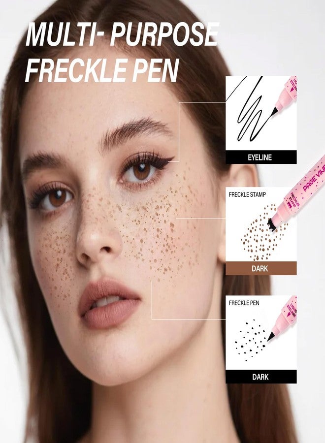 VOLLUCK 2 In 1 Dual Ended Freckle Stamp Pen & Eye Liners, Natural Faux Freckles Kit Liquid Eyeliner for Women, Long Lasting Face Freckles Pen Waterproof Makeup (Dark Brown) - Image 3